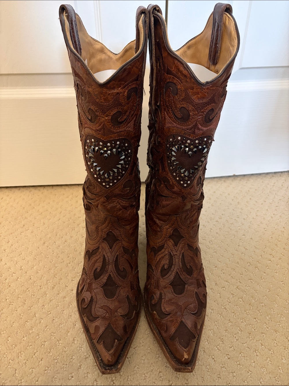 Women’s Brown Studded Heart Lace-Up Western Boots